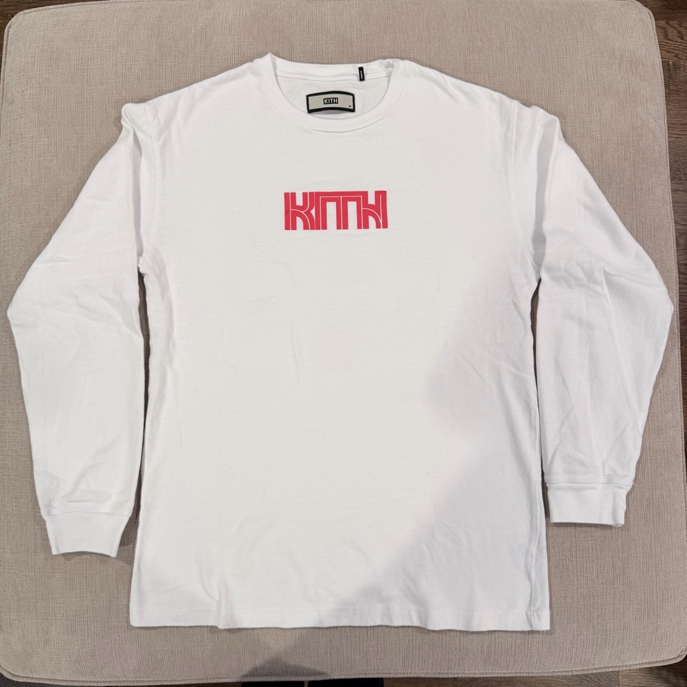 Kith White and Red Logo Long Sleeve Tee